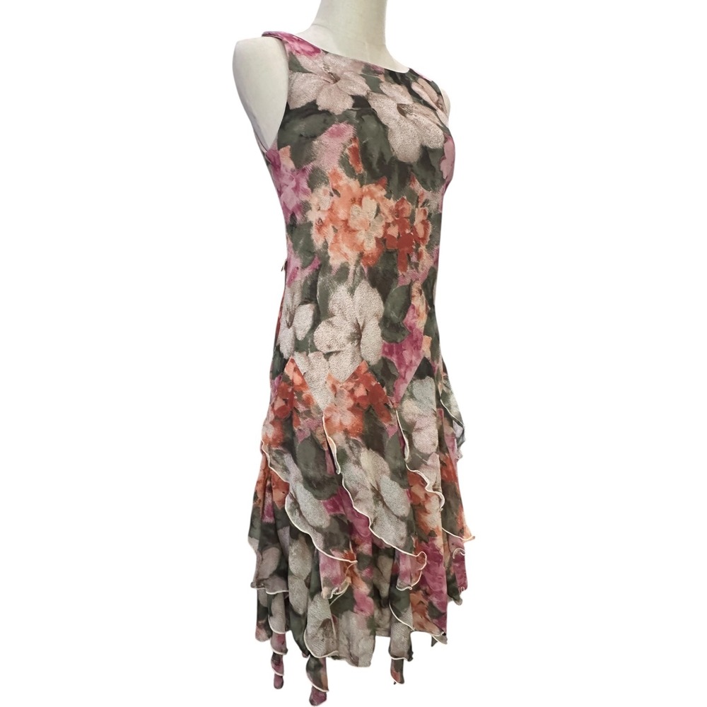 Vintage Floral Fairy Midi Dress Ruffles Hem Size 6 Garden Wedding Guest Event